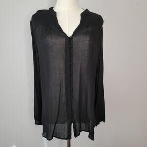 Lucky Brand Black Chiffon Sheer Button Top M Whimsigoth Witchy Goth Office Boho